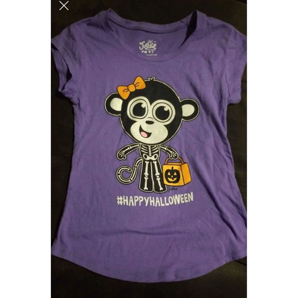 Justice happy Halloween sparkle skeleton monkey top size 7